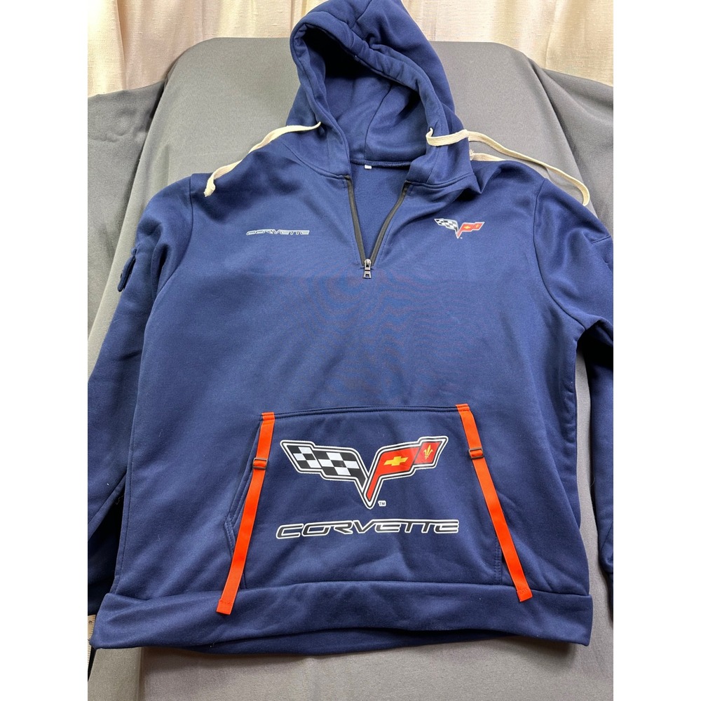 Corvette C6 Logo Quarter Zip Hoodie Navy Blue Men's 2XL Performance‎ Sweatshirt